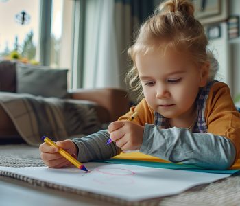 Close up kid drawing with crayon, coloring